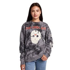 Friday The 13th Camp Crystal Lake Mask Women’s Black Crew Neck Long Sleeve Fleece Sweatshirt - 1 of 4