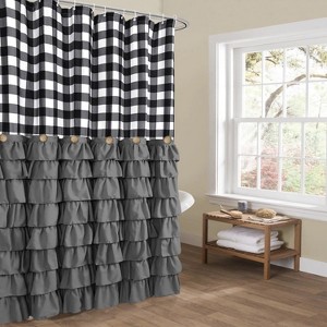 LunaLulinlk Shower Curtain Black and White Buffalo Plaid Pattern Fabric - 1 of 4