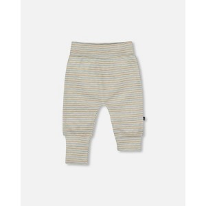 Deux par Deux Boy Organic Cotton Evolutive Pants Striped Heather Beige and Gray - 1 of 4
