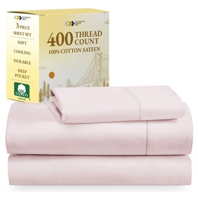 Cotton Sheets Set - Softest 400 Thread Count Bed Sheets, 100% Cotton Sateen, Cooling, Deep Pocket by California Design Den