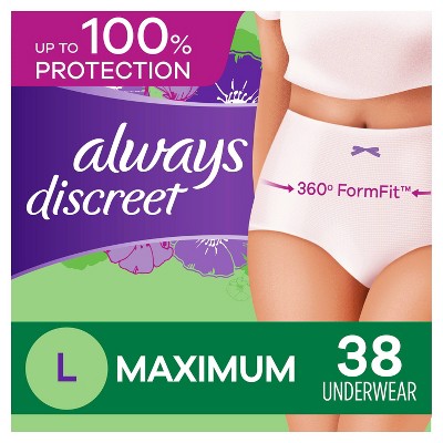 Image of Always Discreet Incontinence & Postpartum Incontinence Underwear for Women - Maximum Absorbency - Large - 38ct