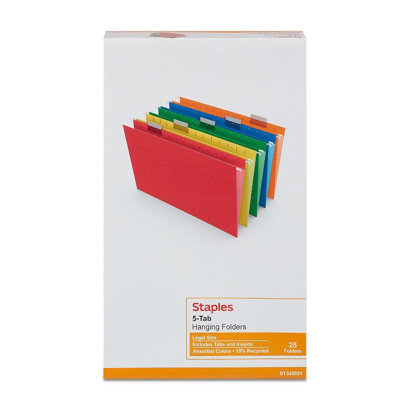 MyOfficeInnovations Hanging File Folders 5-Tab Legal Size Assorted Colors 25/BX 345001, 5 of 6