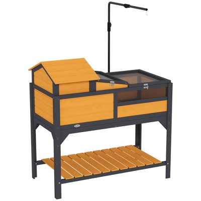 PawHut Tortoise Habitat 2 Layers Tortoise Enclosure w/ Adjustable Lamp Holder, Storage Shelf, Removable Main House, Fixed Tray, Openable Lid