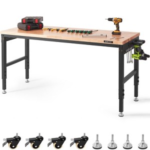 VEVOR Adjustable Workbench, 72" L X 25" W Garage Worktable with Universal Wheels, 28-39.5" Heights & 3000 LBS Load Capacity - 1 of 4
