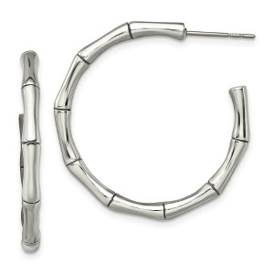 Black Bow Jewelry Stainless Steel Polished Bamboo Style J-Hoop Earrings, 3 x 32mm - 1 of 4