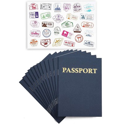 Bright Creations 12-Pack Navy Blue Passport Books Notebook Journal for Kids with Stickers, 5.6 x 4.2 in