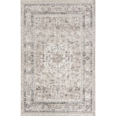 Spill Proof Keyara Washable Stain Resistant Taupe Rug