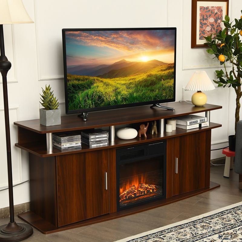 Costway 63'' TV Stand Entertainment Console Center W/ 2 Cabinets Up to 70'' Black\Walnut, 3 of 10