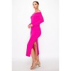 Slickblue Women’s Midi Dress, Off-Shoulder Bodycon Ribbed Style, Long Sleeve with Side Slit, Fuchsia/Green, Size S-L - 4 of 4