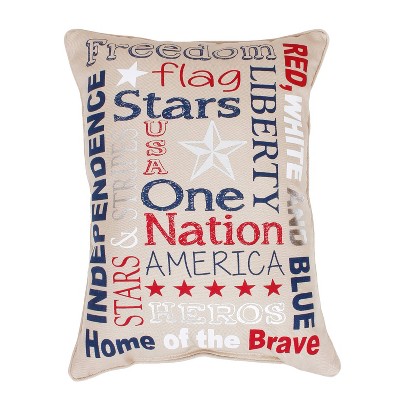 14"x18" Patriotic Typography Faux Linen Throw Pillow Beige - Decor Therapy