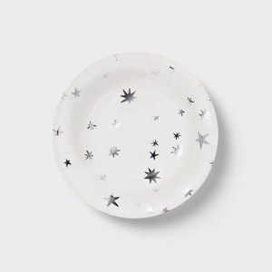 50ct Metallic Star Snack Plates - Spritz™: Round Disposable Dinnerware, Silver, 7" Paper Plates, Abstract Printed Pattern - 1 of 3