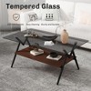 Lyngins 38.6" Modern Tempered Glass Coffee Table with MDF Lower Panel & Metal Legs, Ideal Center Table with Smooth Edges, Modern Table for Living Room - 2 of 4