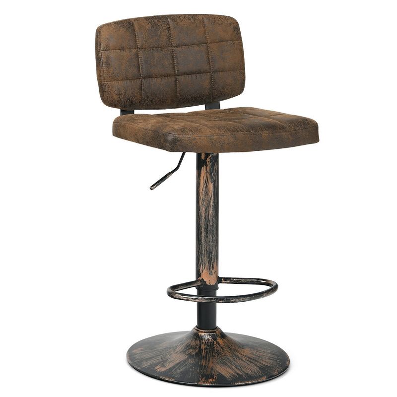 Costway Set of 2 Adjustable Bar Stools Swivel Bar Chairs w/Backrest Retro Brown, 5 of 11