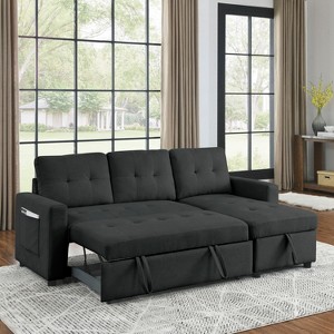 78.5" Sleeper Sofa Bed Reversible Sectional Couch with Storage Chaise and Side storage bag - 1 of 4