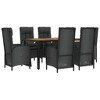 vidaXL 7-Piece Patio Dining Set - Black Poly Rattan, Reclining Chairs with Cushions, Sturdy Steel Frame, Acacia Wood Table - 3 of 4