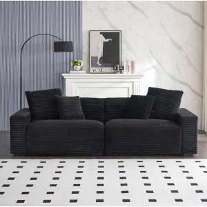 NicBex Couches for Living Room 104.72inch Large Sofa Modern Corduroy Upholstered 4-seater Sofa with 4 Throw Pillows for Apartment, Black - 1 of 3