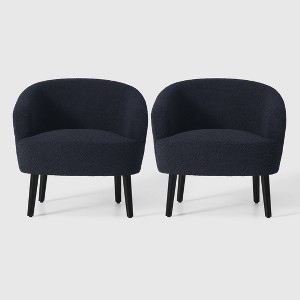 WestinTrends Alexandria 29" Wide Mid Century Modern Faux Shearling Barrel Accent Arm Chair (Set of 2) - 1 of 4