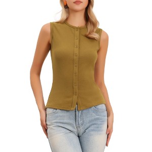 INSPIRE CHIC Women's Button Down Ribbed Sleeveless Crew Neck Open Front Casual Knit Tops - 1 of 4