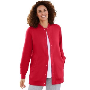 Woman Within Plus Size Fleece Baseball Jacket - 1 of 4