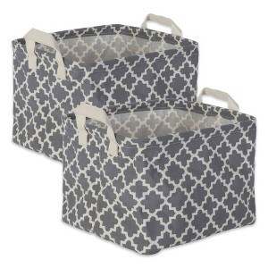 Design Imports Set of 2 Rectangle XL 12.5 x 17.5 x 10.5 Pe Coated Cotton Poly Laundry Bins Lattice Gray: 2 Handles, 2296 Volume - 1 of 4