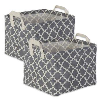 Design Imports Set of 2 Rectangle XL 12.5 x 17.5 x 10.5 Pe Coated Cotton Poly Laundry Bins Lattice Gray