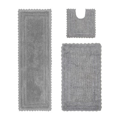 Lilly Crochet Collection 100% Cotton Tufted Reversible 3-Piece Bath Rug Set – Super Absorbent, Machine Washable Bathroom Mats with Crochet Pattern