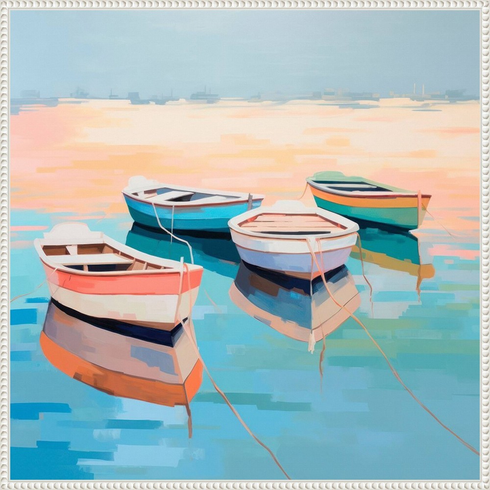 Amanti Art 30x30 Harbor Haven Boats I by Irena Orlov Framed Canvas Wall Art Print