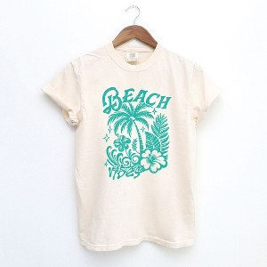 Simply Sage Market Women's Beach Vibes Distressed Short Sleeve Garment Dyed Tee - 1 of 3