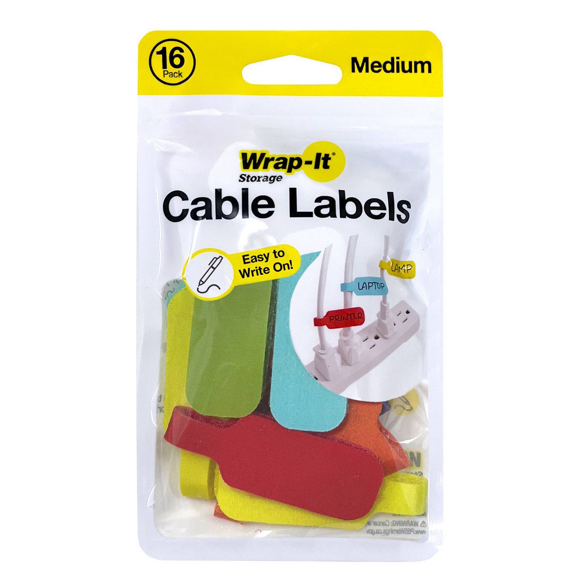 Wrap-It 16pk Cable Labels Medium Multicolor