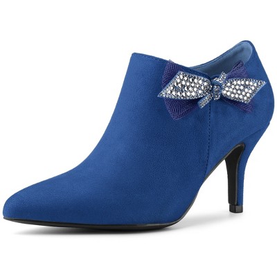 Allegra K Women's Pointed Toe Bow Decor Zip Closure Stiletto Heel Ankle Boots
