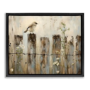 Stupell Industries Fence Perched Country Bird Floating Frame Canvas Art - 1 of 4