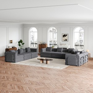 8-Seater Chenille Fabric Convertible Folding Sofa Bed with Side Storage Pockets, Cushions Included, Space-Saving for Living Room, Bedroom, and Study - 1 of 4