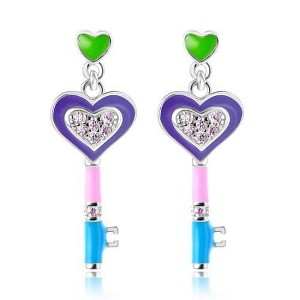 Chanteur Hypoallergenic Kids Jewelry Accessories Heart Key CZ White Gold Palladium Plating Stud Earrings Surgical Titanium Posts - 1 of 1