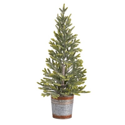 26" Warm White Prelit Pine Artificial Christmas Tree in Rustic Planter