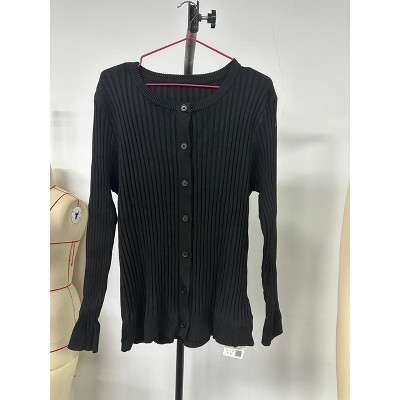Plus Size Women's Round Neck Long Sleeve Cardigan Button Front Hip-Length Knit Sweater