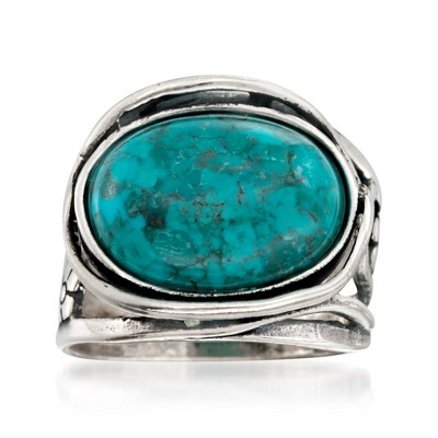 Ross-Simons Oval Turquoise Floral Ring in Sterling Silver