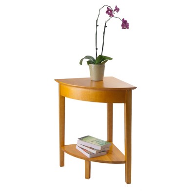 Transitional Honey-Toned Triangular Wood Corner Table
