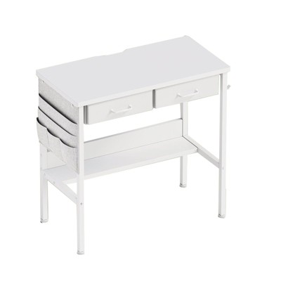 Itopfox Small Desk with Drawers for Bedroom, Vanity Desk Without Mirror, Writing Table with Bookshelf, Computer Table with Storage Drawers, White