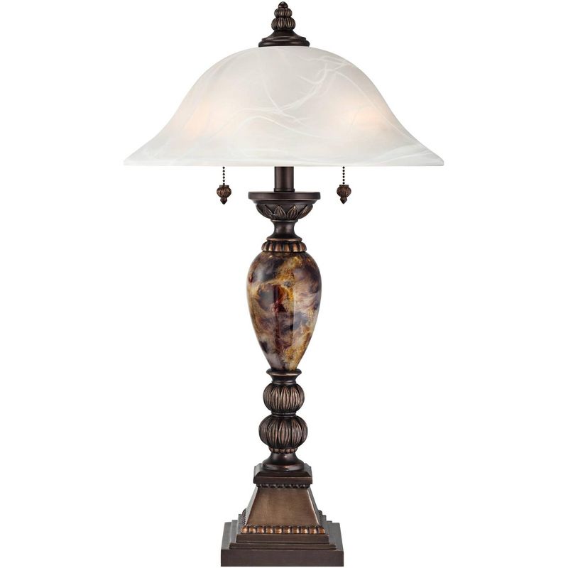 Kathy Ireland Alabaster Traditional Table Lamp 27" Tall Aged Bronze Faux Marble White Alabaster Glass Dome Shade for Bedroom Living Room Bedside Kids, 5 of 8