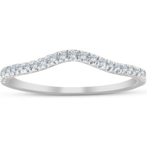Pompeii3 1/4 Ct Curved Diamond Guard Enhancer Wedding Ring 10k White Gold - 1 of 4