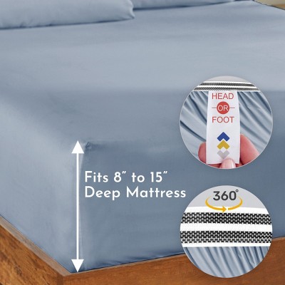 Full Blue Organic Cotton Percale Deep Pocket Fitted Sheet