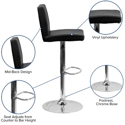 Sleek Black Vinyl and Chrome Adjustable Swivel Barstool
