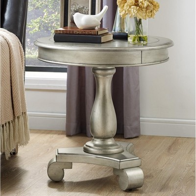 Champagne Finish Round Wood Pedestal End Table