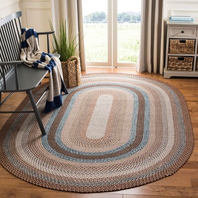 Handwoven Brown and Multi-Color Reversible Braided Area Rug