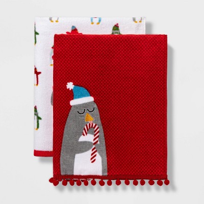 2pk Penguin Hand Towel Set Red - Wondershop™