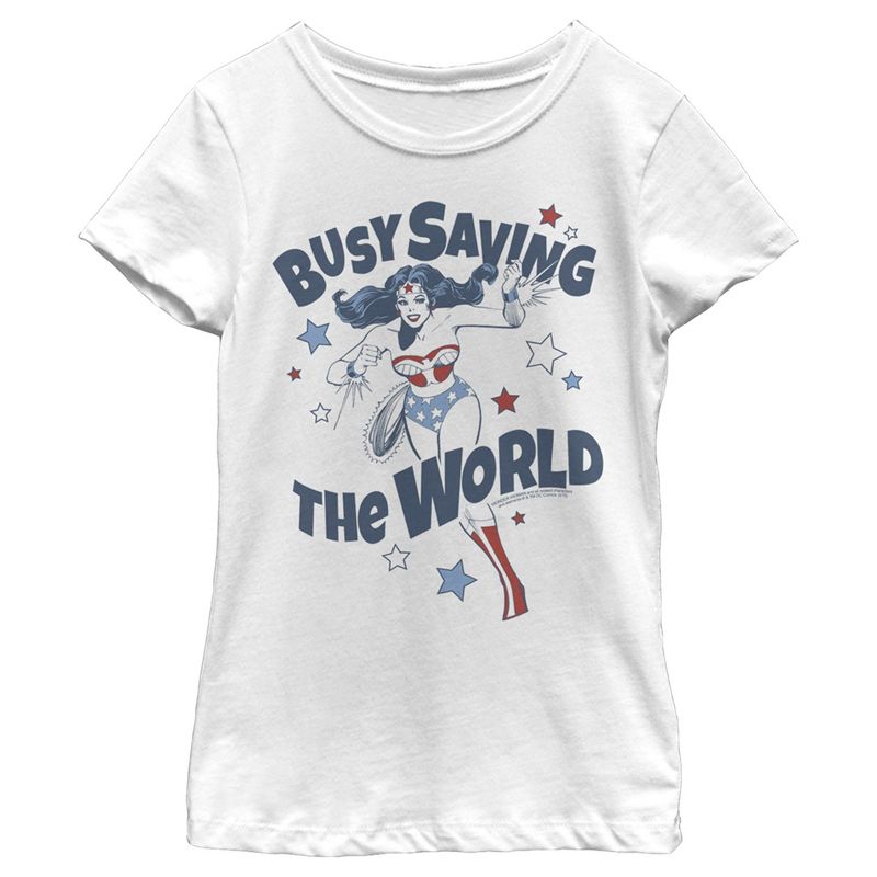 Girl's Wonder Woman Busy Saving the World T-Shirt, 1 of 5