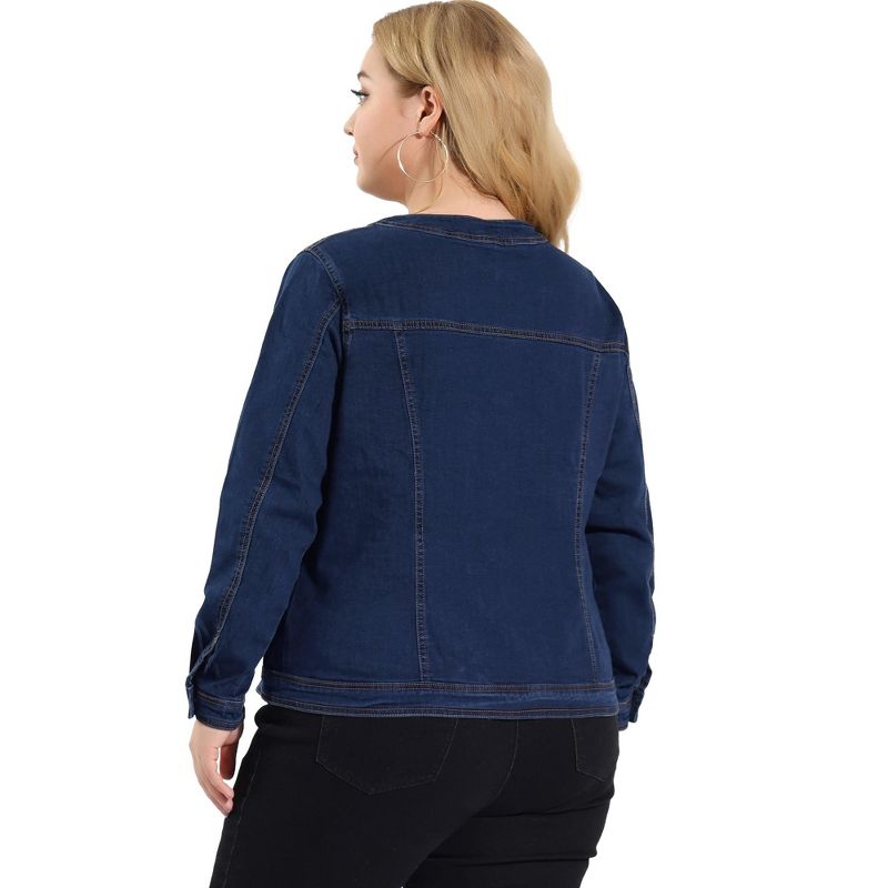 Agnes Orinda Women's Plus Size Long Sleeves Collarless Denim Jacket, 6 of 8