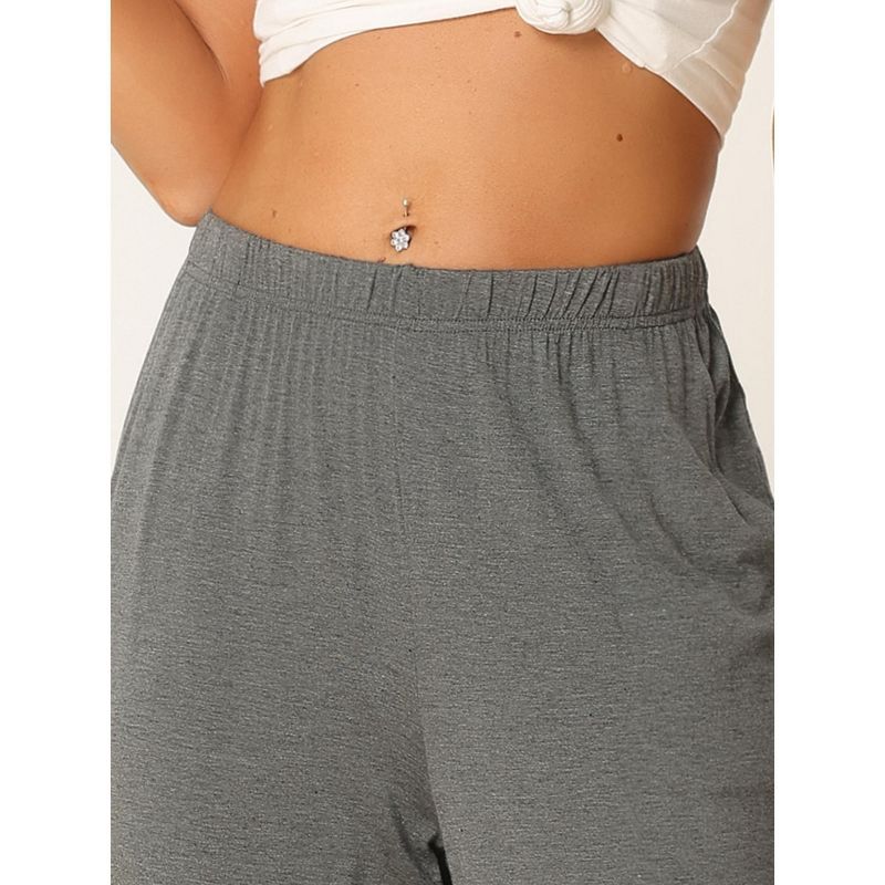 cheibear Women's Cotton Elastic Waist Straight Wide-Leg Sleep Pants with Pockets, 5 of 7