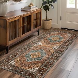 Abynow Medallion Diamond Distressed Rustic Indoor Area Rug - 1 of 4