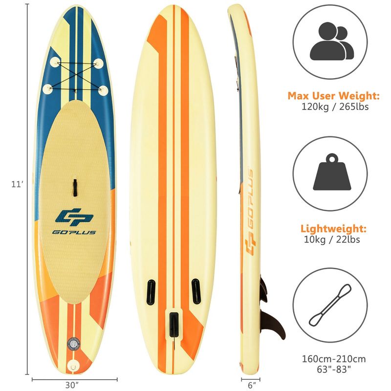 Costway 10.5ft or 11ft Inflatable Stand Up Paddle Board Surfboard with Bag Aluminum Paddle Pump, 3 of 11